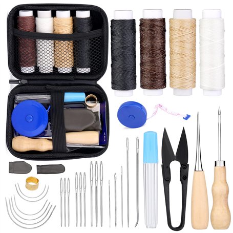 Kit de couture pour cuir - Fil ciré avec aiguille en cuir - Aiguille à coudre