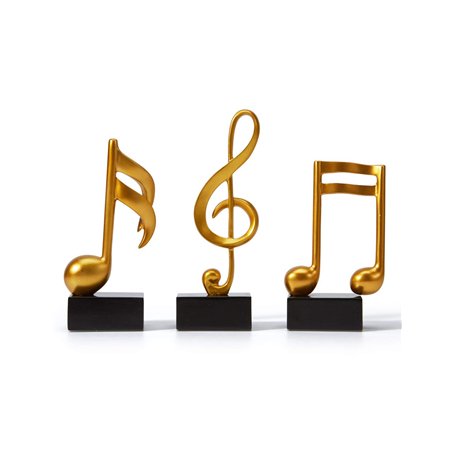 Amoy-Art 3pcs Note de Musique Décor Sculpture Music Figurine Statue Moderne Arts Cadeau Maison Décoration Résine Or 19cm