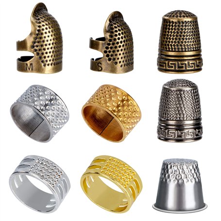 Dé à Coudre Protecteur 9 Pièces Doigt Dé à Coudre Réglable de Bouclier en Métal