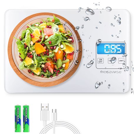 MegaWise Balance de cuisine numérique rechargeable de 15 kg - Poids en grammes et onces pour la cuisson - Graduation précise de