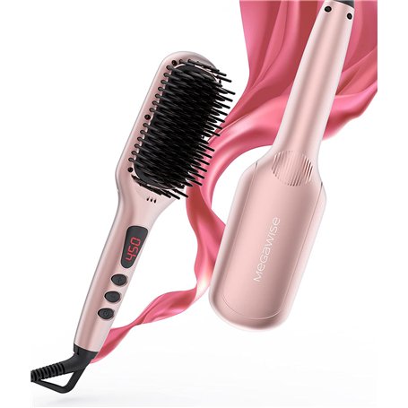 Lisseur à cheveux Megawise (2025) avec brosse en céramique ; Fer plat double tension anti-brûlure | Cordon rotatif | Arrêt autom