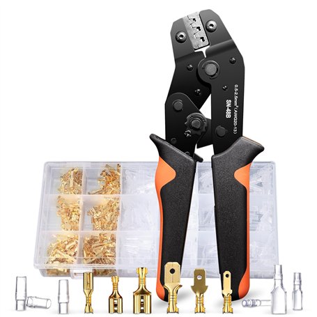 Goldeluxe Pince a sertir cosse electrique（0.5-2.5mm²）avec 300 ensembles Connecteur electrique.3 tailles de Cosses electriques a