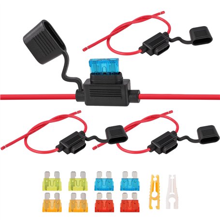 Porte Fusible Étanche 12V-32V Voiture Porte Fusible en Ligne avec 8 Pièces Fusible Plats 5A/10A/15A/20A et 14 AWG Fil pour Camio