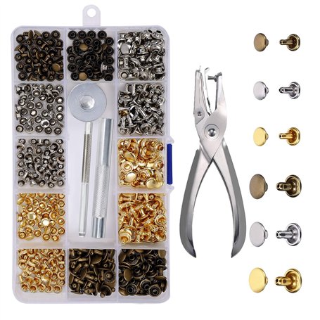 Rivets en Cuir 180 Ensemble 2 Tailles Double Rivet Goujons Tubulaires en Métal avec 3 Pièces Outil de Fixation et Punch Pince po
