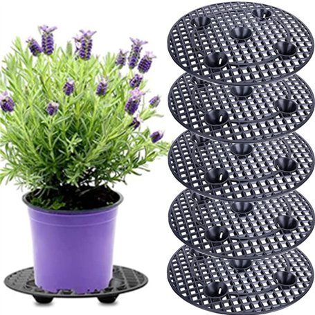 OUKEYI Lot de 6 supports de pot de fleurs ronds robustes en plastique pour intérieur et extérieur - 20 cm - Noir