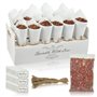 30Pcs Cône Confettis Mariage Blanc avec Fleurs Séchées Biodégradables