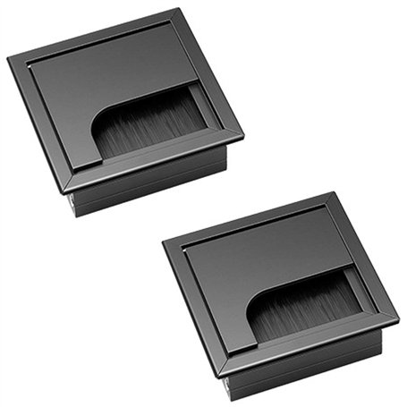 Passe Câbles Encastrable Bureau 2 Pièces en Alliage d'aluminium 80 mm * 80 mm avec Joint Brosse pour Bureaux Rangement et Organi