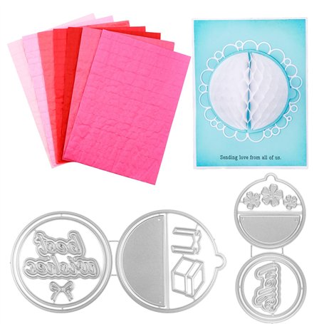 OTCRAFT Lot de 9 blocs de papier nid d'abeille et matrices de découpe rondes avec aimants blancs pour loisirs créatifs 3D et car