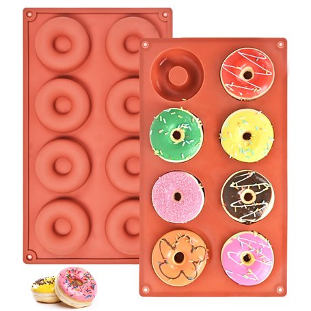 Lot de 2 Moules à Donuts en Silicone Anti-Adhésif - 8 Emplacements Réutilisables pour Gâteaux