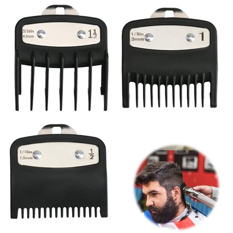 Sabot Tondeuse Set 3 Guides de Tonte Compatibles avec Wahl 1.5mm 3mm 4.5 mm 3 Longueurs de Coupe Clipper Guards Compatible avec