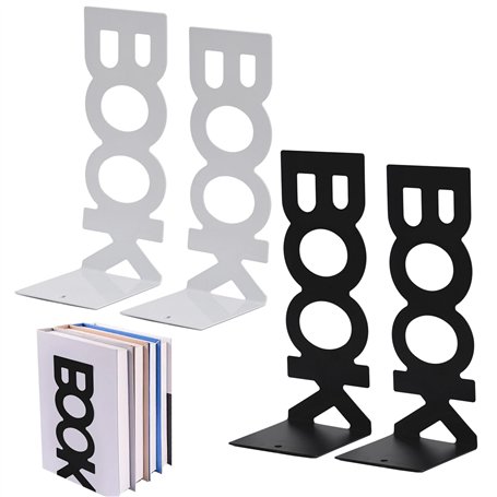 KAYEF Serre-Livres Design Blanc et Noir en Métal - Lot de 2 Paires