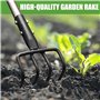 BARAYSTUS Cultivateur à main longue, en acier au carbone et acier inoxydable, cultivateur de jardin avec poignée télescopique et