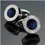 Boutons de Manchette pour Homme, Cristal Zircon Bouton de Manchette, Bleu Ronde Bouton de Manchette Homme pour Mariage Business