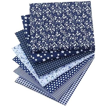 ComfyMasky Lot de 7 grands carrés de coton imprimés 50 x 50 cm Bleu marine et blanc (pour matelassage