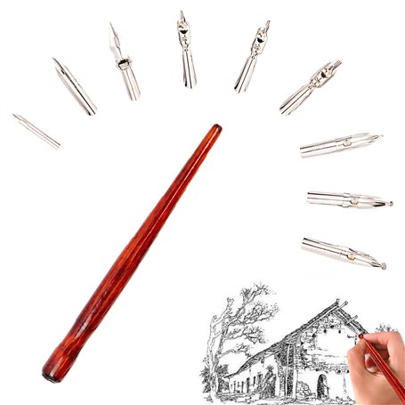 XCSJ 10 Pcs Porte Stylos Manga Calligraphie Stylos de Calligraphie Kit Manga avec 1 Porte Stylos et 9 Plumes