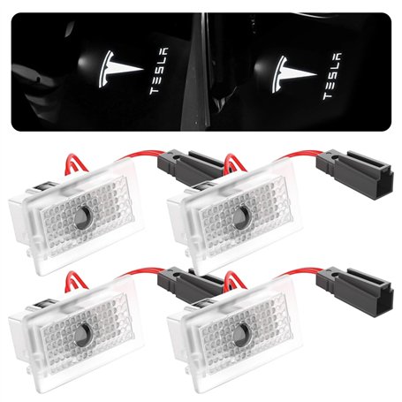 Nizirioo Lot de 4 projecteurs LED pour portière de voiture - Pour Tesla Model 3 Model Y Model S Model X Logo Tesla - Accessoire