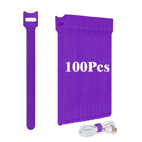 Ruayia Lot de 100 serre-câbles auto-adhésifs réutilisables - 12 x 150 mm - Câble de charge Hook & Loop Tape - Violet