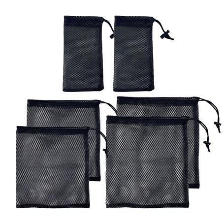 Lot de 6 sacs en maille filet pour équipement de sport avec cordon de serrage - Sac en maille nylon noir pour voyage