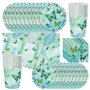 Vaisselle de fête d'anniversaire pour fille Motif fleurs et papillons Vert printanier 61 pièces comprend assiettes en carton