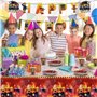 Doyomtoy Set de table de fête pour enfants Vaisselle pour fête d'anniversaire sur le thème des pompiers 61 pièces - assiettes,ta