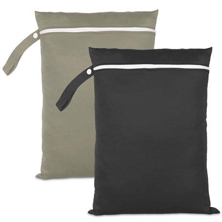 Druuzyl Lot de 2 Sacs humides 40x30 cm (Noir & Vert) - Sacs à Linge imperméables réutilisables avec Fermeture éclair - Idéal pou