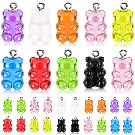 45 Pcs Charms Ours Gommeux Pendentif Résine 9 Couleurs pour Bijoux à Bricoler
