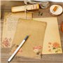 SamHeng 32 Feuilles Vintage Papier à Lettres A5 Style Européen Kraft Papier Papeterie pour Écriture Impression Motifs Floraux Pa