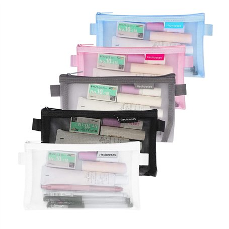 5 Pièces Trousse à Crayons Transparent Nylon Trousse