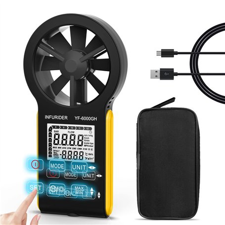 INFURIDER Anémomètre Numérique Rechargeable LCD Compteur de Vitesse du Vent