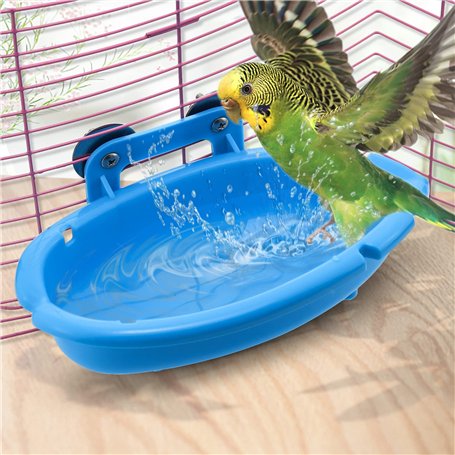 Baignoire Oiseaux Cage Bains d'oiseaux Petits Perroquets Suspendue Bathtub Accessoires pour Perruche/Canaris (Bleu)