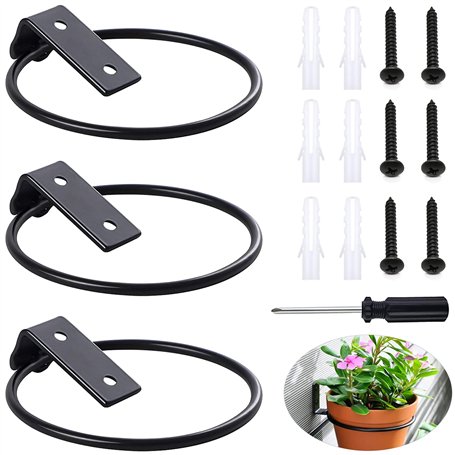 GIAK Lot de 3 Supports Muraux pour Pot de Fleurs Porte Pot de Fleur Anneau Pot Anneau Titulaire Pliable avec Vis pour Jardins In