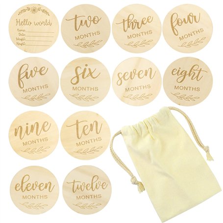 Cartes étapes Bébé en Bois Cartes de Jalon Mensuelles Gravées Recto/Verso Cadeau Naissance Fille ou Garcon Accessoires Photo pou