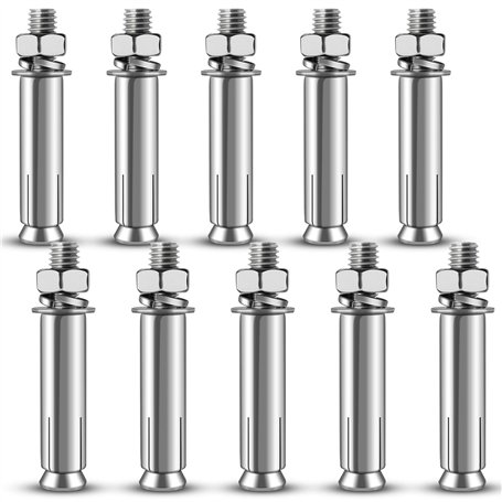cersaty® 10 Pièces M8*60mm vis d'expansion 304 inoxydable Cheville à béton Lourd Devoir DIY Matériel Outils pour la Construction