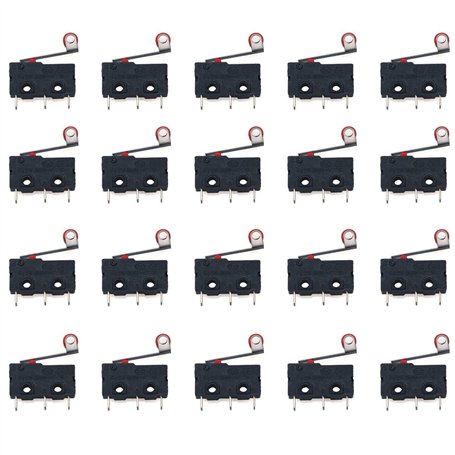 Youmile 20Pack Micro-levier à levier à galet CA 3 broches 5A 125 250V SPDT 1NO 1NC Bornes momentanées pour carte de circuit impr