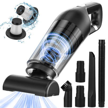 Czemo Aspirateur Voiture Puissant 9000Pa 120W Mini Aspirateur à Main sans Fil Rechargeable avec Filtre HEPA USB Aspirateur de Ta