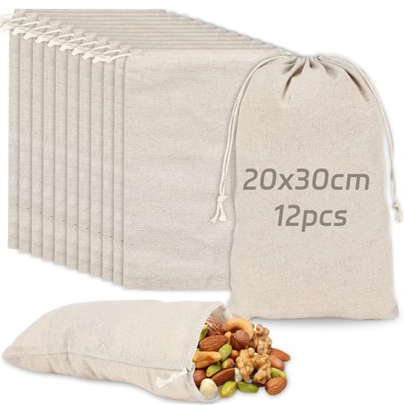 Sachet en Toile de Jute 12PCS 20x30cm Avec Cordon de Serrage - Petit Sac Cadeau pour Confetti
