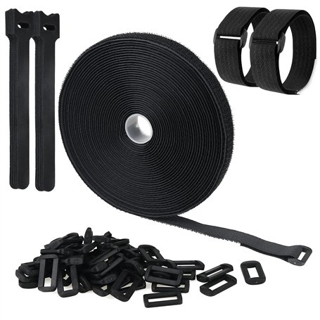 Sangles de Câble Réglables de 10m avec 50 boucles et 20 Attache Câble Serre Cable Bande Sangle Réutilisable Câble Management Fac