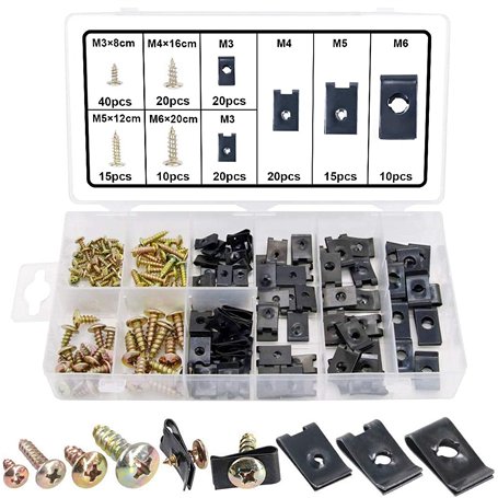 WJMY Agrafes Carrosserie 170pcs Assortiment de Vis et d'ecrou Cage U-clip Voiture pour Motos