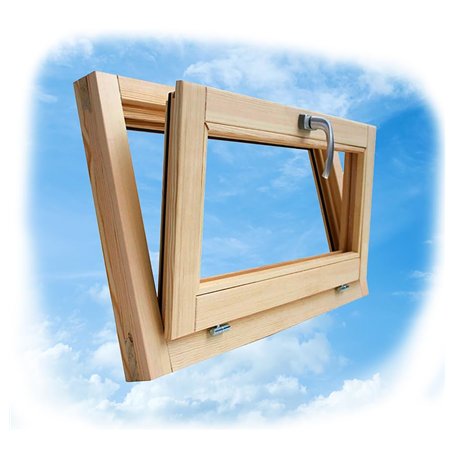 Fenêtre en bois - CM L 90 x 50 H Vasistas - Traitée avec imprégnant naturel - Bois Lamellaire - Double verre - Poignée