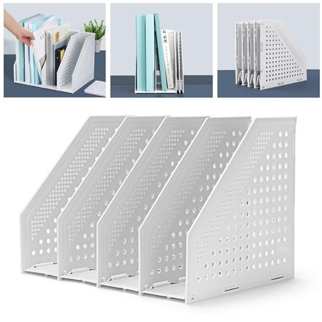 Porte-revues pliable en plastique ECO-PP robuste pour le bureau et la maison - Classeur sur pied peu encombrant avec 4 compartim