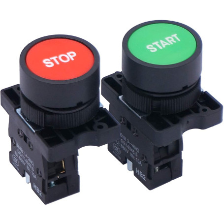 Tiass Interrupteur à Bouton-poussoir NO NC Démarrage Arrêt Commutateur de Bouton Poussoir AC 660 V 10A HB2-Start/Stop