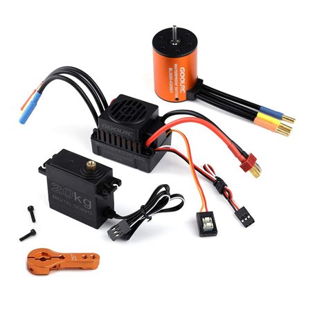GoolRC Combo Set 3650 4300KV Motor 60 Brushless ESC 20kg Servo w/ 25T Servo Arm for 1/10 RC Car Truck Off-Road