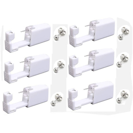Kit Perçage d'oreille 6 Pistolet de Perçage d'oreille Jetable avec 6 Goujons d'oreille Sécurité Oreille Piercing Oreille Goujon