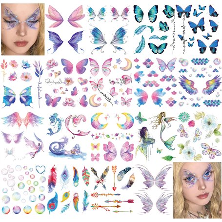 Rosymormor 18 Feuilles Tatouages Ephemere Paillettes pour Femmes Filles