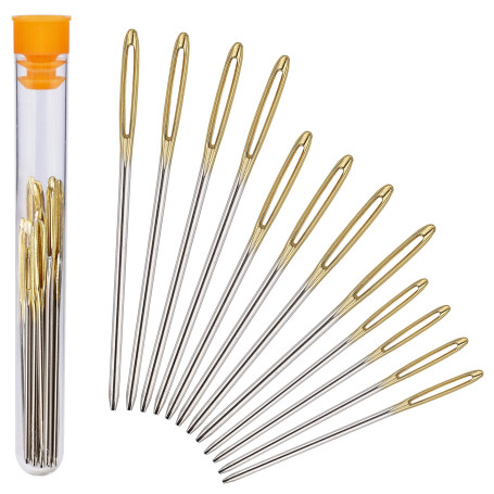 Aiguilles à Coudre à la Main 12 Pièces Aiguilles à Grand Œil Aiguilles Avec Une Bouteille Transparente pour Tricoter Coudre Vête