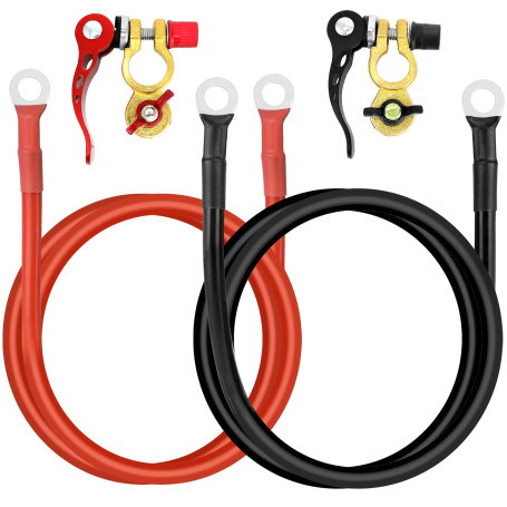 QWORK® Câble de Batterie de 1 mètre Rouge et Noir 3AWG 25mm² avec fiches de bornes de Batterie - 12V-24V Max.125A - pour Voiture