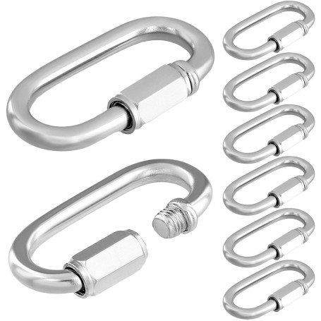 QWORK® Lot de 8 Maillon Rapide M6 - Acier Inoxydable 304 - Mousqueton à Verrouillage Robustes Jusqu'à 280 kg - Accessoires pour