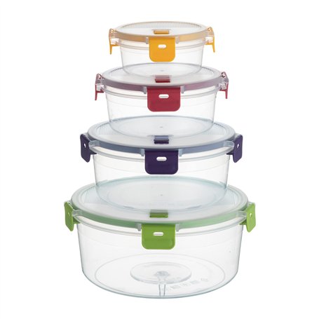 KINGBON Lot de 4 récipients alimentaires en plastique sans BPA avec couvercles hermétiques pour micro-ondes