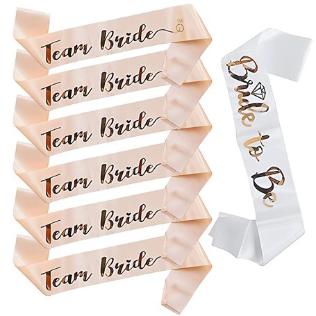 JGA - Lot de 7 écharpes décoratives pour femme - 6 écharpes Team Bride + 1 écharpe de mariée avec inscription brillante en or ro