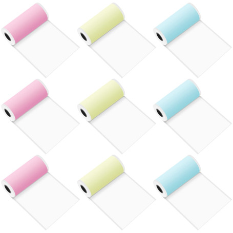 Papier Thermique 9 Rouleaux Papier d’Impression Thermique Coloré Auto-Adhésif Papier d’Imprimante Thermique